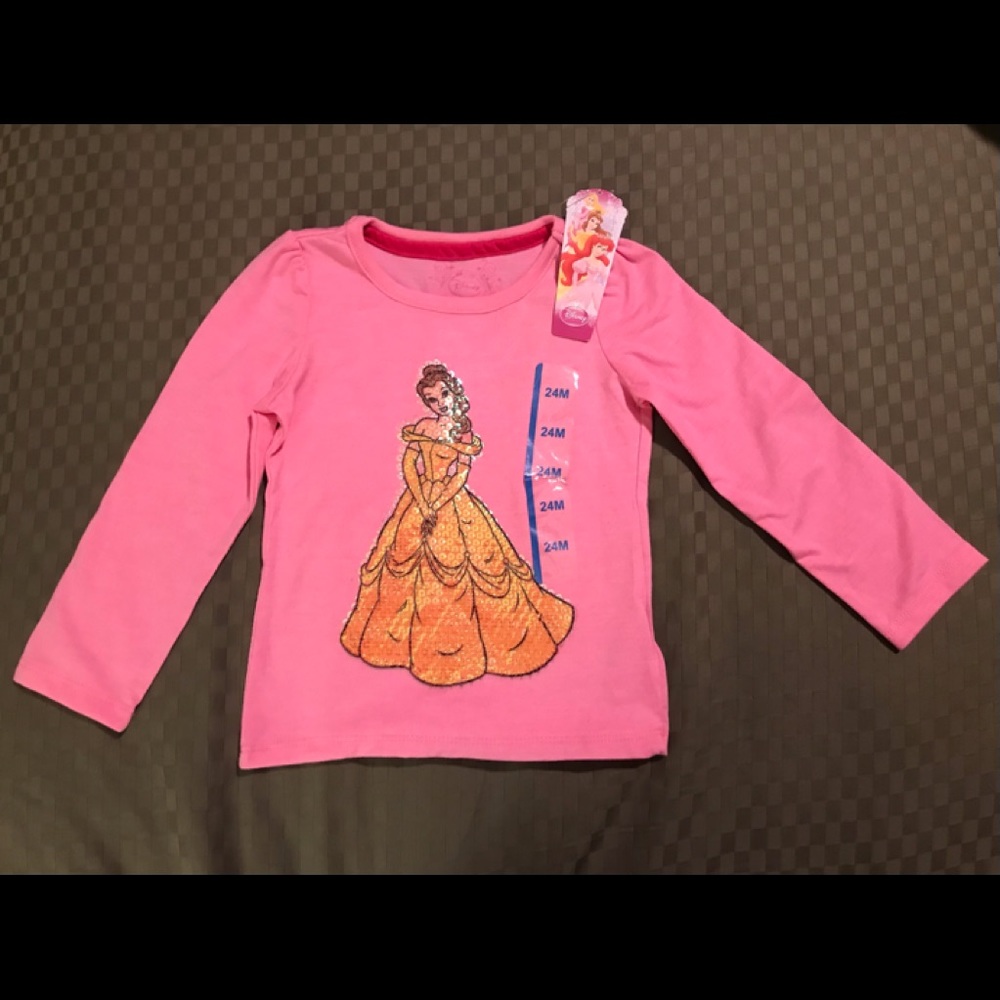Disney Princess Belle Sequin Long Sleeve Pink Shirt.  NWT.  Size 24M.